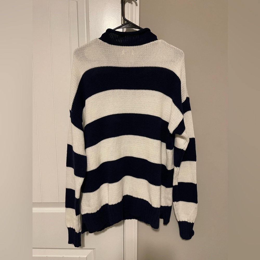 NWT Crown & Ivy Roll Neck Knit Sweater Navy/White - Picture 2 of 5